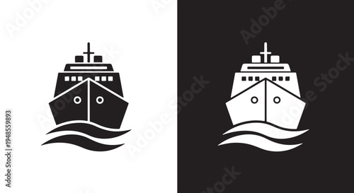 Ship Icons: Nautical Transport Symbol - Line and glyph solid icon and logo templete - Blue icon set - Minimalist, flat icon