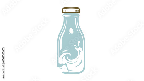 Milk Bottle Illustration with Splashing Liquid.