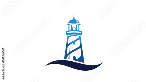 Lighthouse Icon with Yellow Light Beams.