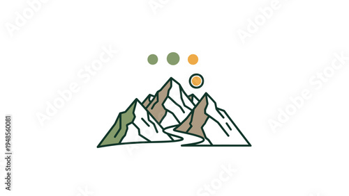 Stylized Mountain Range Illustration with Colored Dots.
