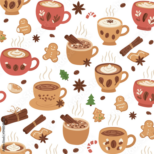 Cozy Winter Coffee And Hot Chocolate Pattern Seamless Background