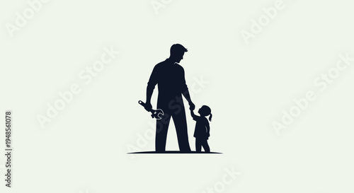 Father and Child Silhouette Walking Together.