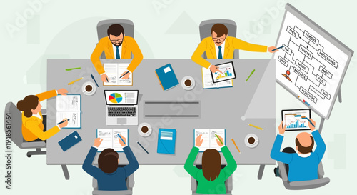 Business people working at office desk.