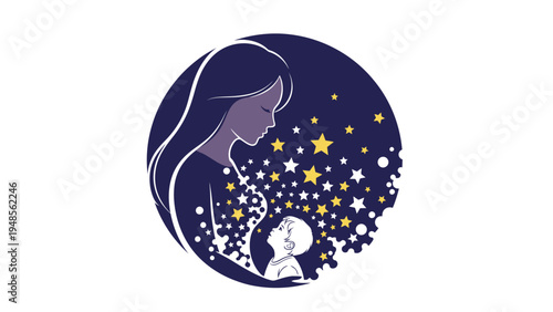Mother Holding Baby in Starry Night.