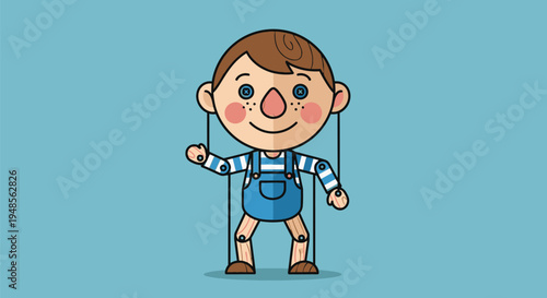 Smiling boy puppet on strings.