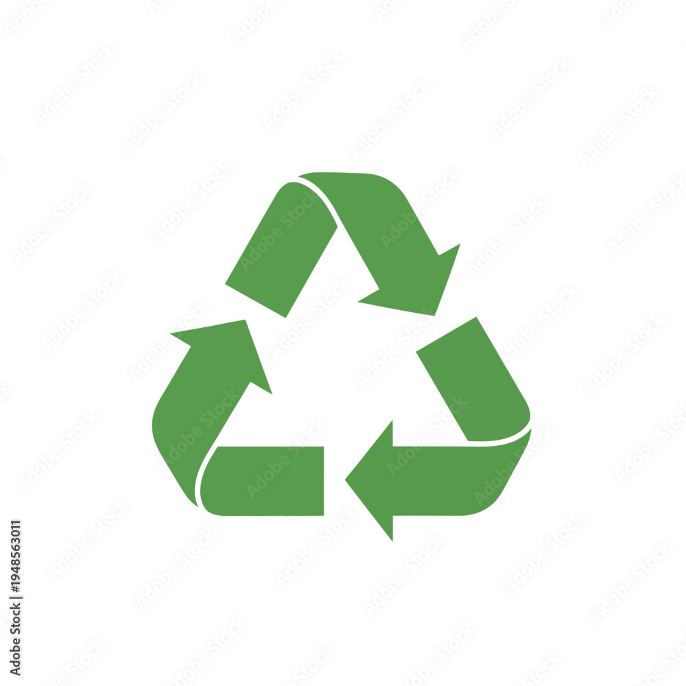 Obraz premium Vibrant green arrows forming a universal recycling symbol, depicting circular economy principles and promoting environmental sustainability, waste reduction efforts, and a cleaner planet