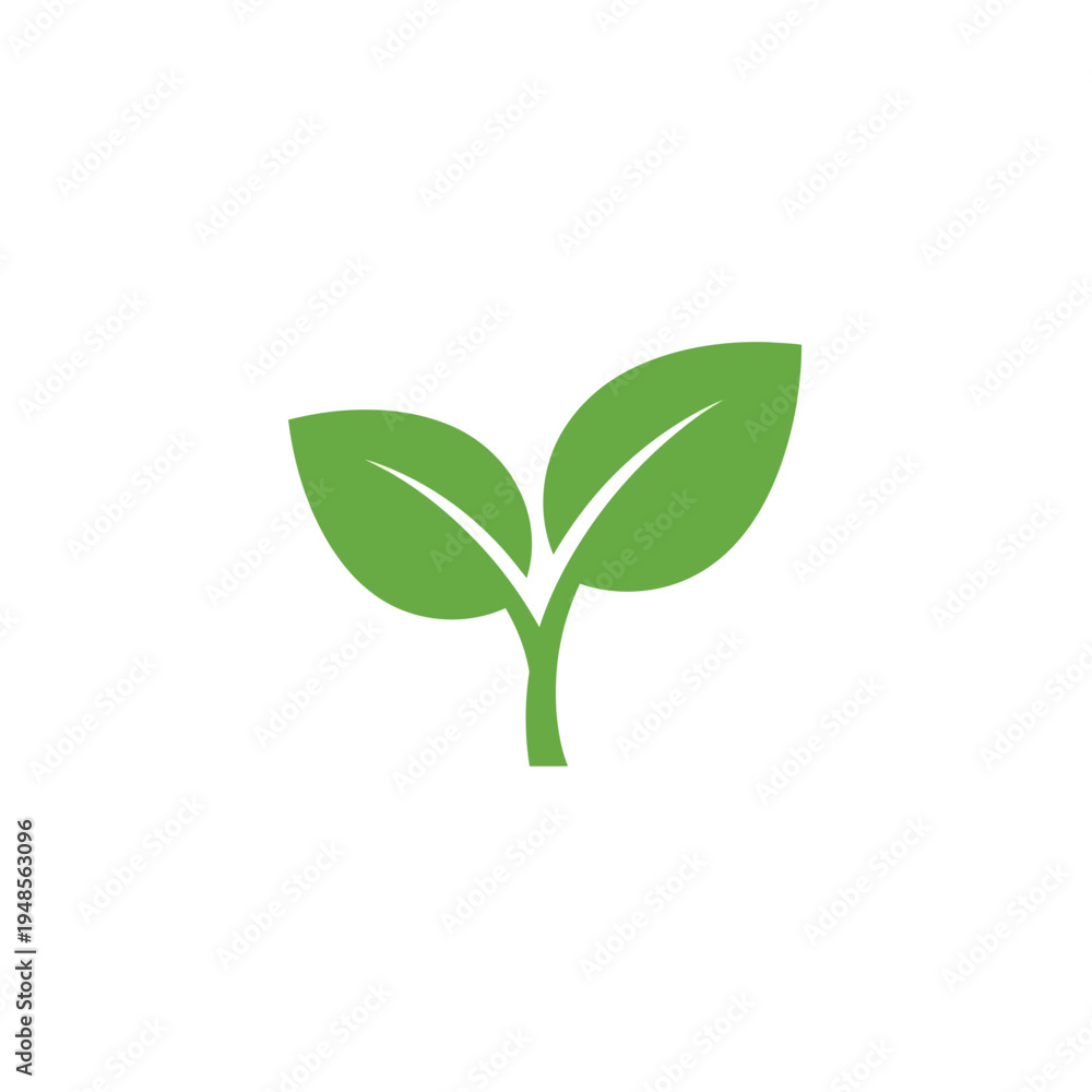 Fototapeta premium Simple minimalist green leaf icon or logo element, representing natural growth, fresh organic produce, eco-friendly concepts, and sustainable agriculture symbols