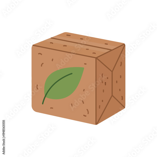 Eco-friendly biodegradable packaging design with a green leaf symbol for sustainable products