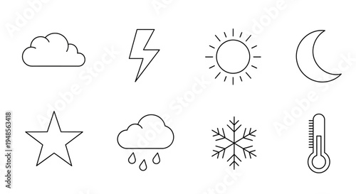 Weather Forecast Symbols Icons Set.