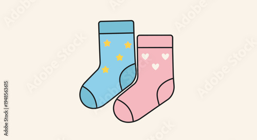 Pair of Cartoon Socks with Patterns.