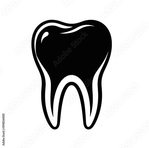 Black and white tooth illustration.