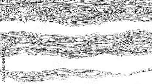 Black and white abstract wavy lines pattern with textured strokes and white negative space