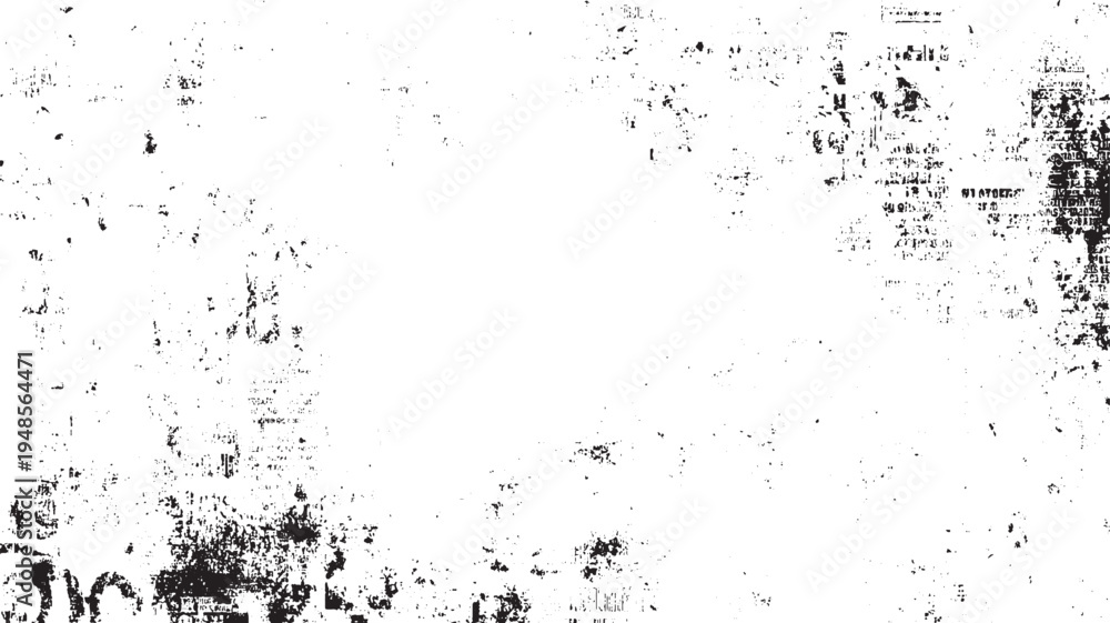Fototapeta premium Black ink splatters and smudges on a white textured background resembling aged paper or distressed canvas