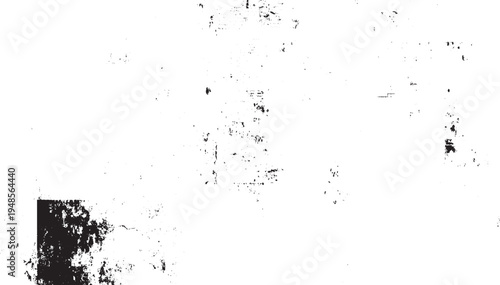 Black ink splatters and grunge textures on white background abstract