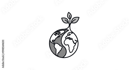 Earth Globe with Sprouting Plant Illustration.