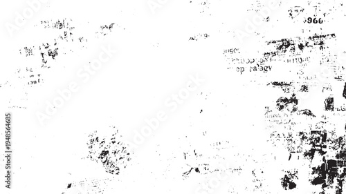 Black ink splatters and text fragments on a white background abstract grunge texture distressed vintage
