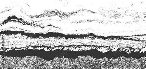 Abstract monochrome textured horizontal stripes with rough edges and granular detail