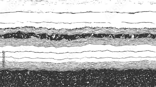 Black and white abstract textured background with wavy horizontal lines and speckled dark areas