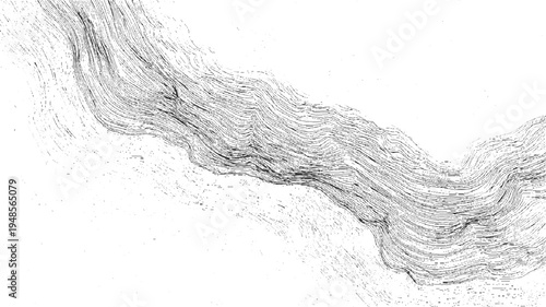 Black and white abstract wavy lines texture with grainy effect and scattered dots