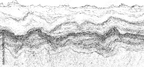 Black and white abstract textured background with layered wavy lines and rough edges