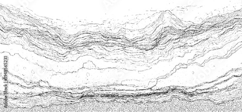 Abstract black and white layered geological strata texture with granular base