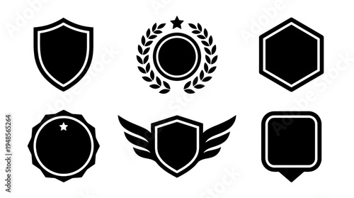 collection of badge, 6 filled black minimal icon vector set , white background , PNG and SVG isolate