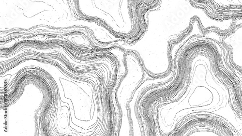 Black and white topographic contour lines creating abstract organic patterns on a white background texture