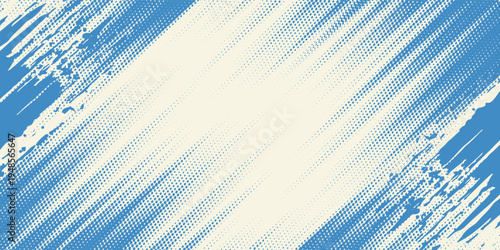 Grunge grainy blue brush stroke with spray texture. Hand drawn distress damaged vintage banner with zigzag bold line. Rough thick brush stroke texture. Spray paint effect vector background.