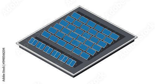 Isometric Solar Panel Array on Rooftop Illustration for Renewable Energy