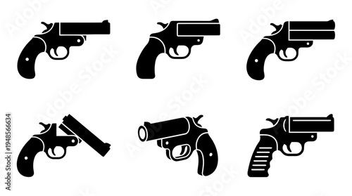 collection of flare gun, 6 filled black minimal icon vector set , white background , PNG and SVG isolate