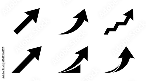 collection of growth arrow, 6 filled black minimal icon vector set , white background , PNG and SVG isolate