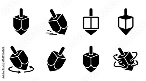 collection of hanukkah dreidel, 6 filled black minimal icon vector set , white background , PNG and SVG isolate