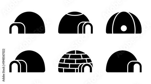 collection of igloo, 6 filled black minimal icon vector set , white background , PNG and SVG isolate
