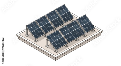 Isometric Rooftop Solar Panel Array Illustration for Renewable Energy and Sustainability Concepts