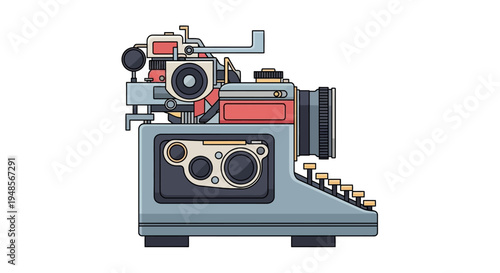 Vintage typewriter with camera on top.