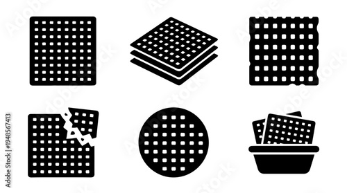 collection of matzo, 6 filled black minimal icon vector set , white background , PNG and SVG isolate