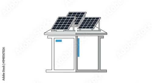 Industrial Building with Solar Panels Illustration - Renewable Energy and Sustainable Power Concept