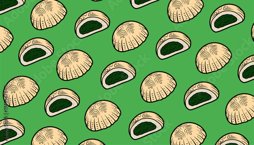 Maamoul Seamless Pattern. Traditional Middle Eastern Cookie Illustration. Maamoul Hand Drawn Outline Vector Style. Decorative Ramadan Eid Design. Packaging Textile Background Use.