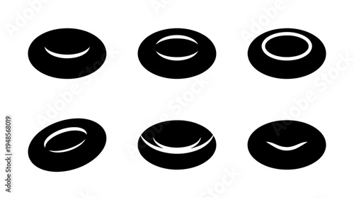 collection of red blood cell, 6 filled black minimal icon vector set , white background , PNG and SVG isolate