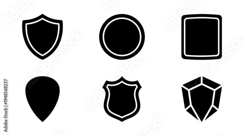 collection of shield protection, 6 filled black minimal icon vector set , white background , PNG and SVG isolate
