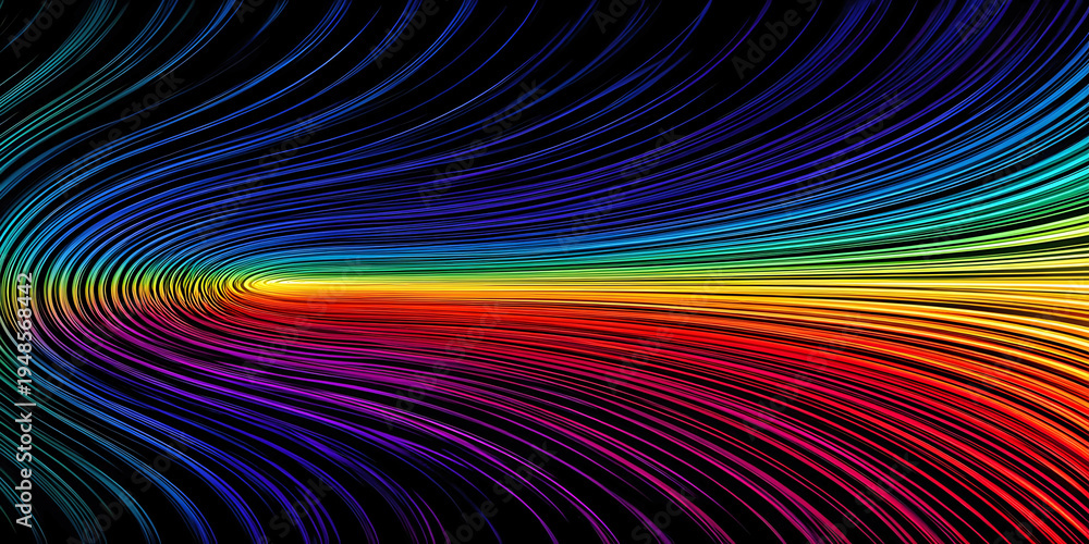 Fototapeta premium Abstract Rainbow Wave on Black Background, ai generated. 