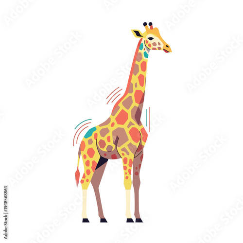 Whimsical Cartoon Giraffe with Unique Patterning and Vibrant Colors Standing Tall