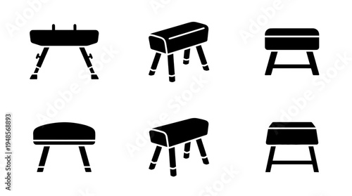 collection of vaulting horse, 6 filled black minimal icon vector set , white background , PNG and SVG isolate