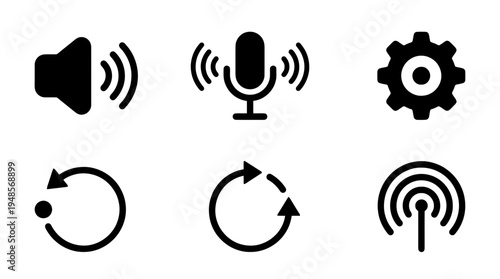 collection of voice assistant speaker, 6 filled black minimal icon vector set , white background , PNG and SVG isolate
