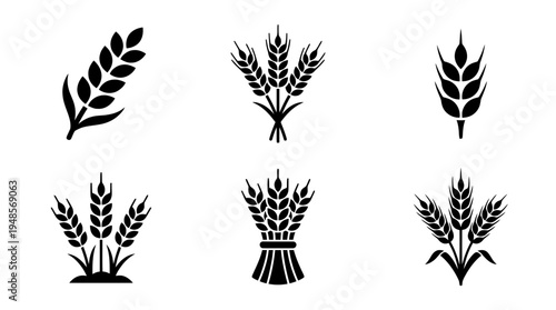 collection of wheat, 6 filled black minimal icon vector set , white background , PNG and SVG isolate