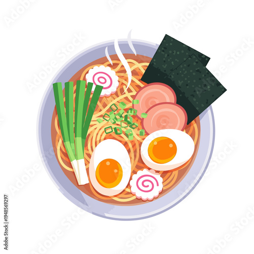 Delicious Japanese Ramen Bowl with Pork, Egg, Scallions, and Seaweed A Culinary Delight