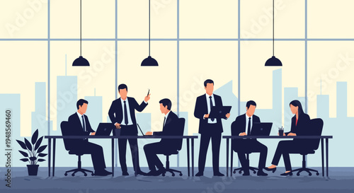 A diverse group of business professionals collaborates effectively in a modern office setting, fostering innovation and achieving shared goals.