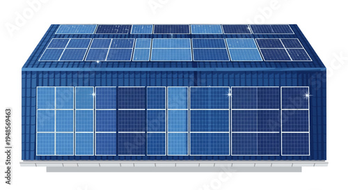 Modern Building Integrated with Solar Panels Vector Illustration for Sustainable Architecture and Renewable Energy Concepts