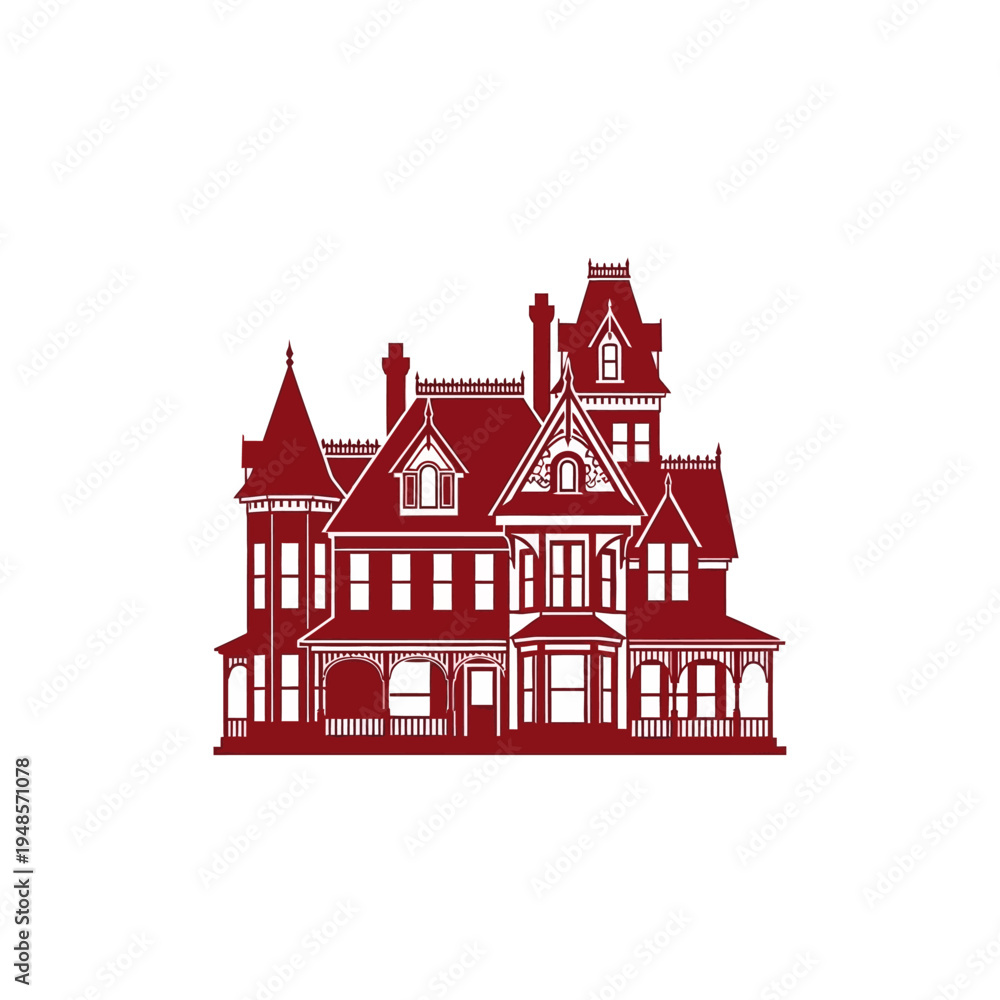 Fototapeta premium Vintage Victorian Mansion Architectural Design Icon with Ornate Details