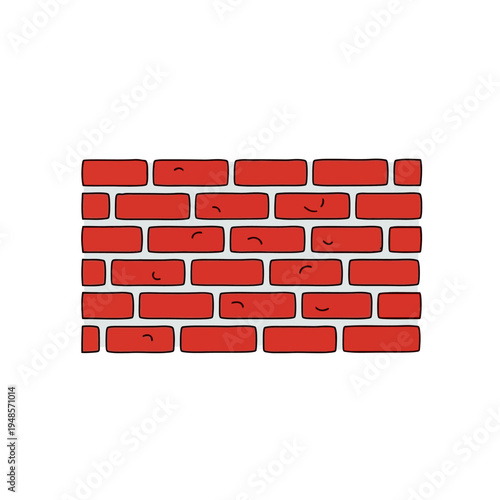 Vibrant red brick wall section in a clean, flat design vector illustration, perfect for architectural themes, construction projects, and graphic design elements